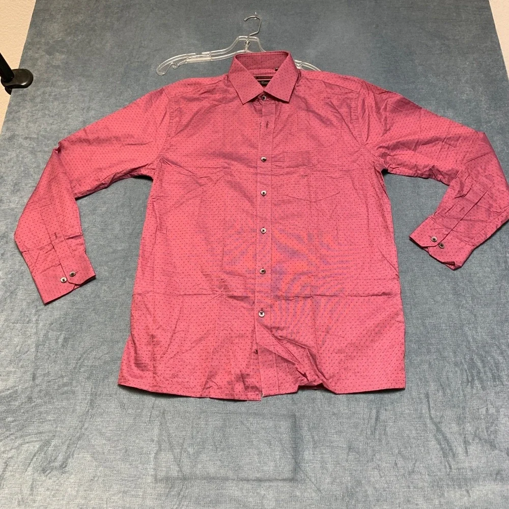 Cobb Italy Dress Shirt Mens 15.5 Pink Geometric Chest Pocket Long Sleeve Formal